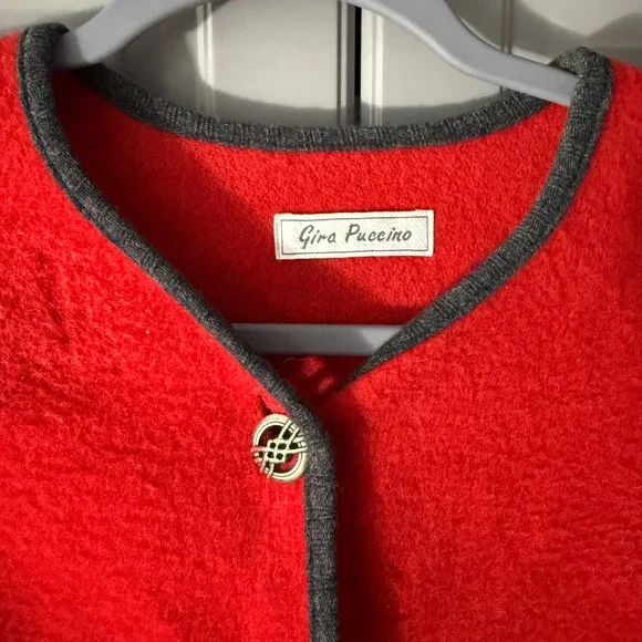 Gira Puccino Vintage Cottagecore‎ Embroidered Italian Wool Jacket, Red Gray,L/XL - Picture 2 of 10
